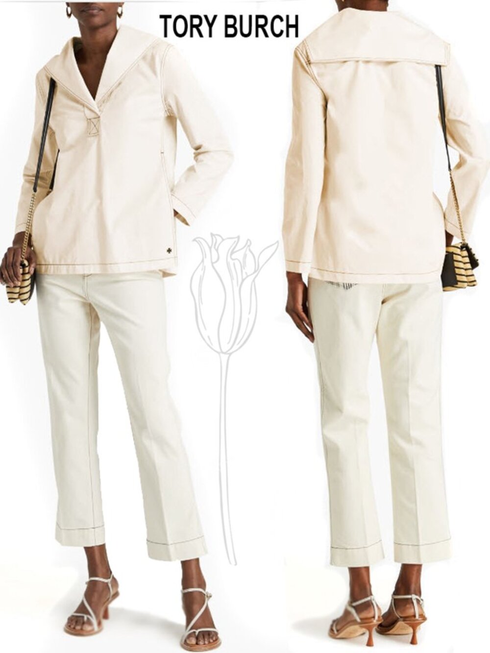 TORY BURCH Cream Cotton-Poplin Blouse NWOT